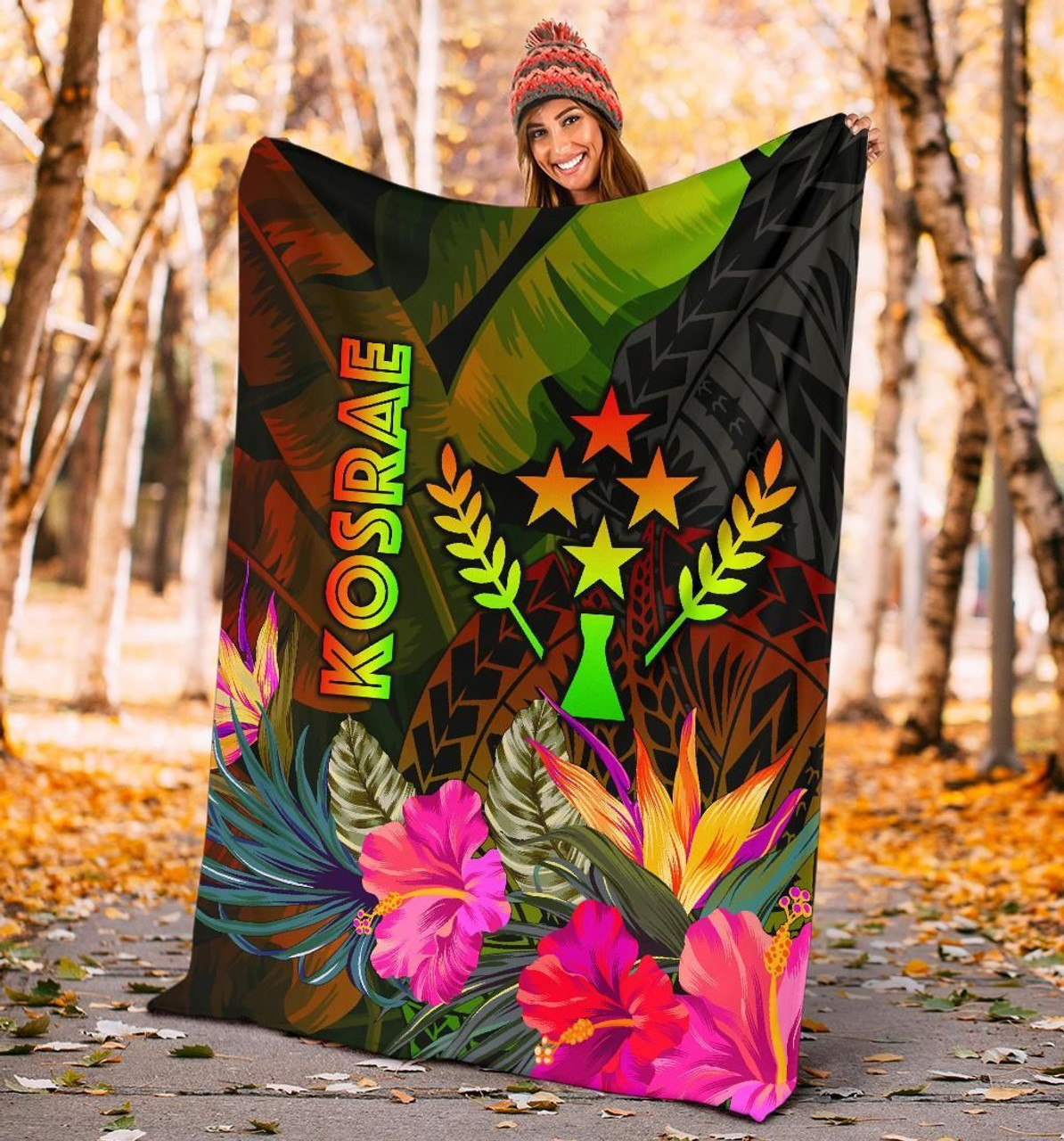 Kosrae Polynesian Premium Blanket-  Hibiscus and Banana Leaves 4