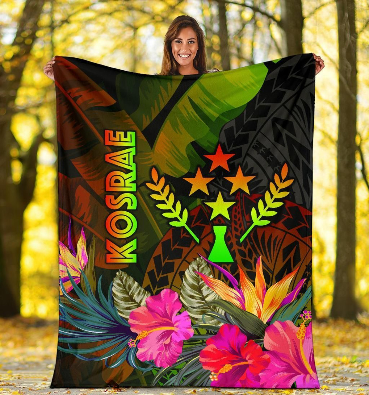 Kosrae Polynesian Premium Blanket-  Hibiscus and Banana Leaves 5