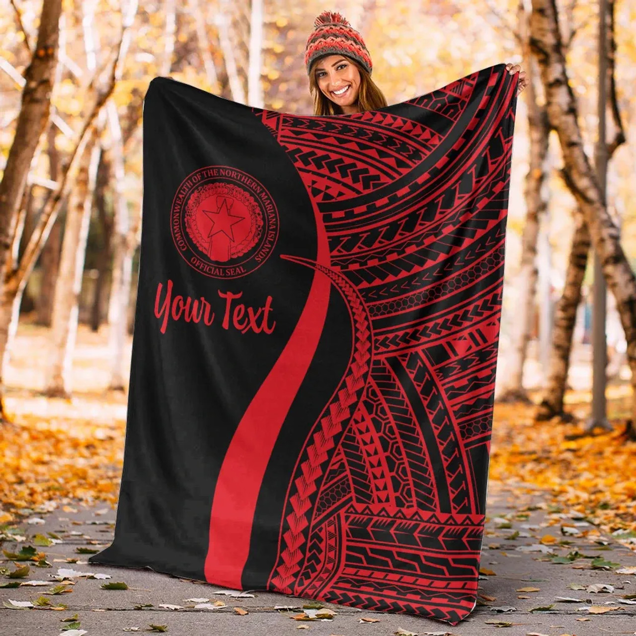 Northern Mariana Islands Custom Personalised Premium Blanket - Red Polynesian Tentacle Tribal Pattern 5