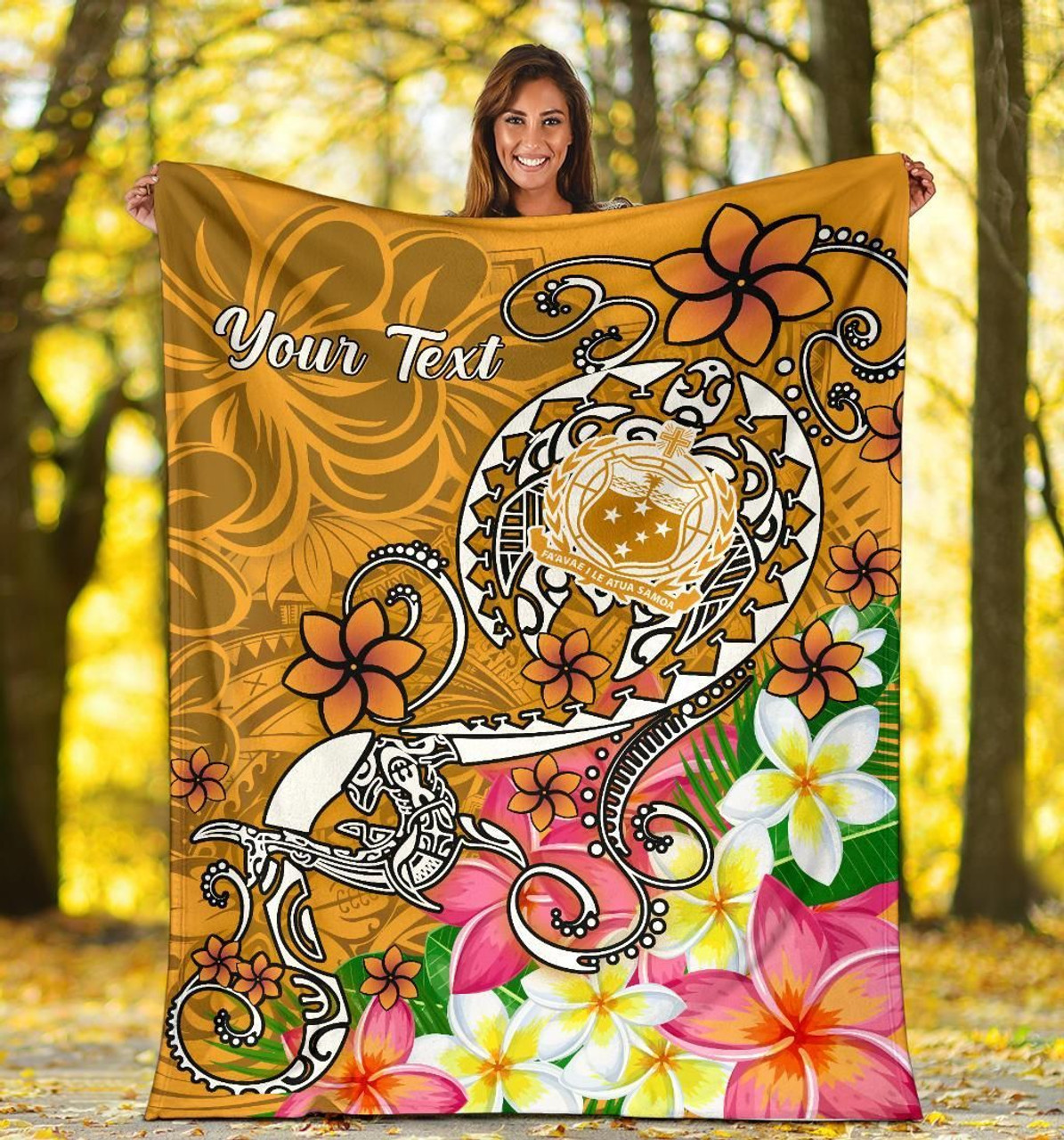 Samoa Custom Personalised Premium Blanket - Turtle Plumeria (Gold) 5