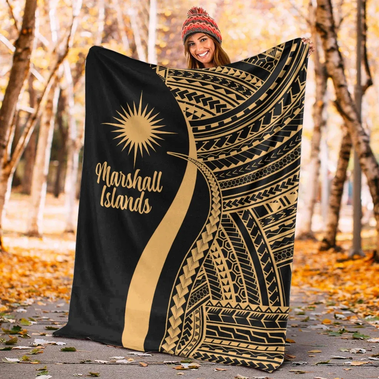 Marshall Islands Premium Blanket - Gold Polynesian Tentacle Tribal Pattern 5