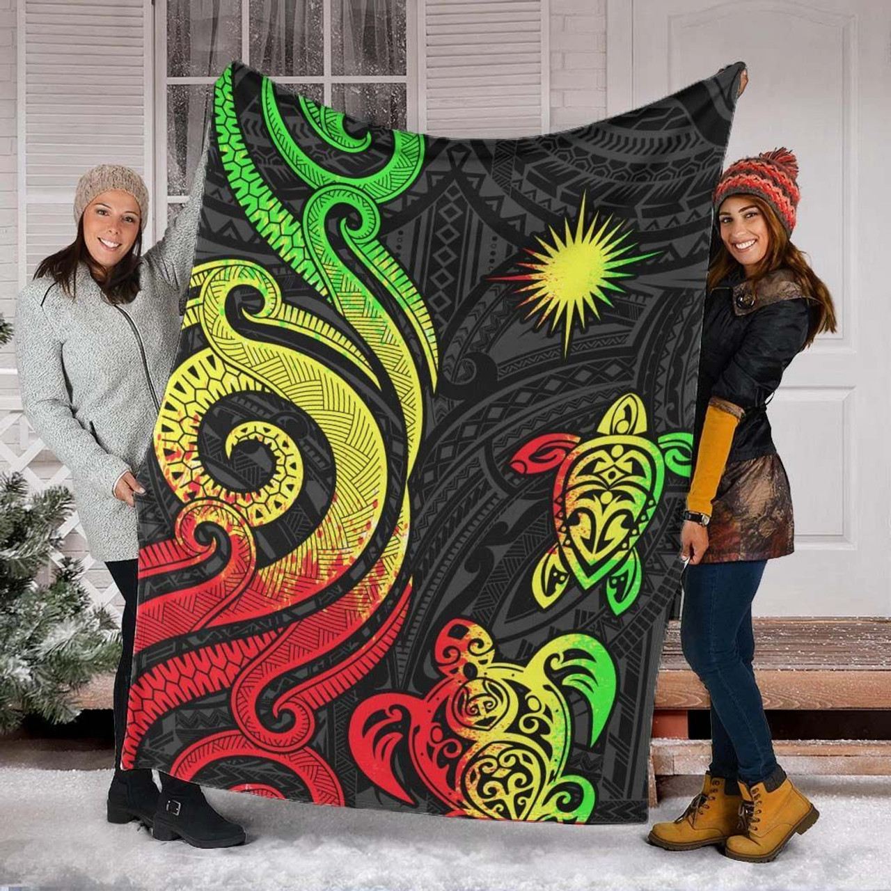 Marshall Islands Premium Blanket - Reggae Tentacle Turtle Crest 2