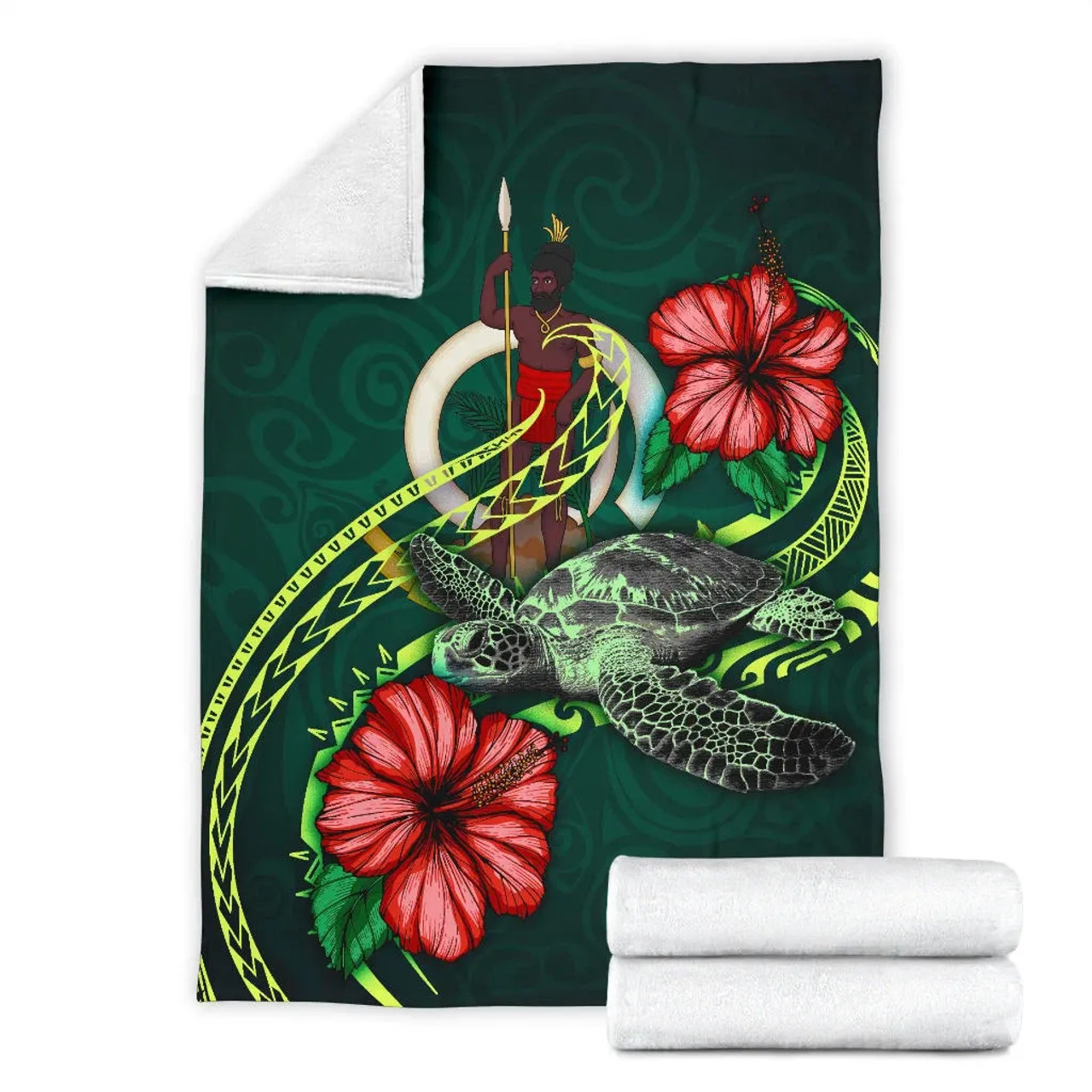 Vanuatu Polynesian Premium Blanket - Green Turtle Hibiscus 7