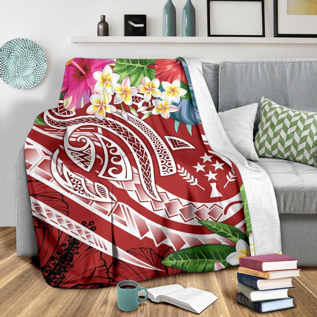 Kosrae Polynesian Premium Blanket - Summer Plumeria (Red) 3