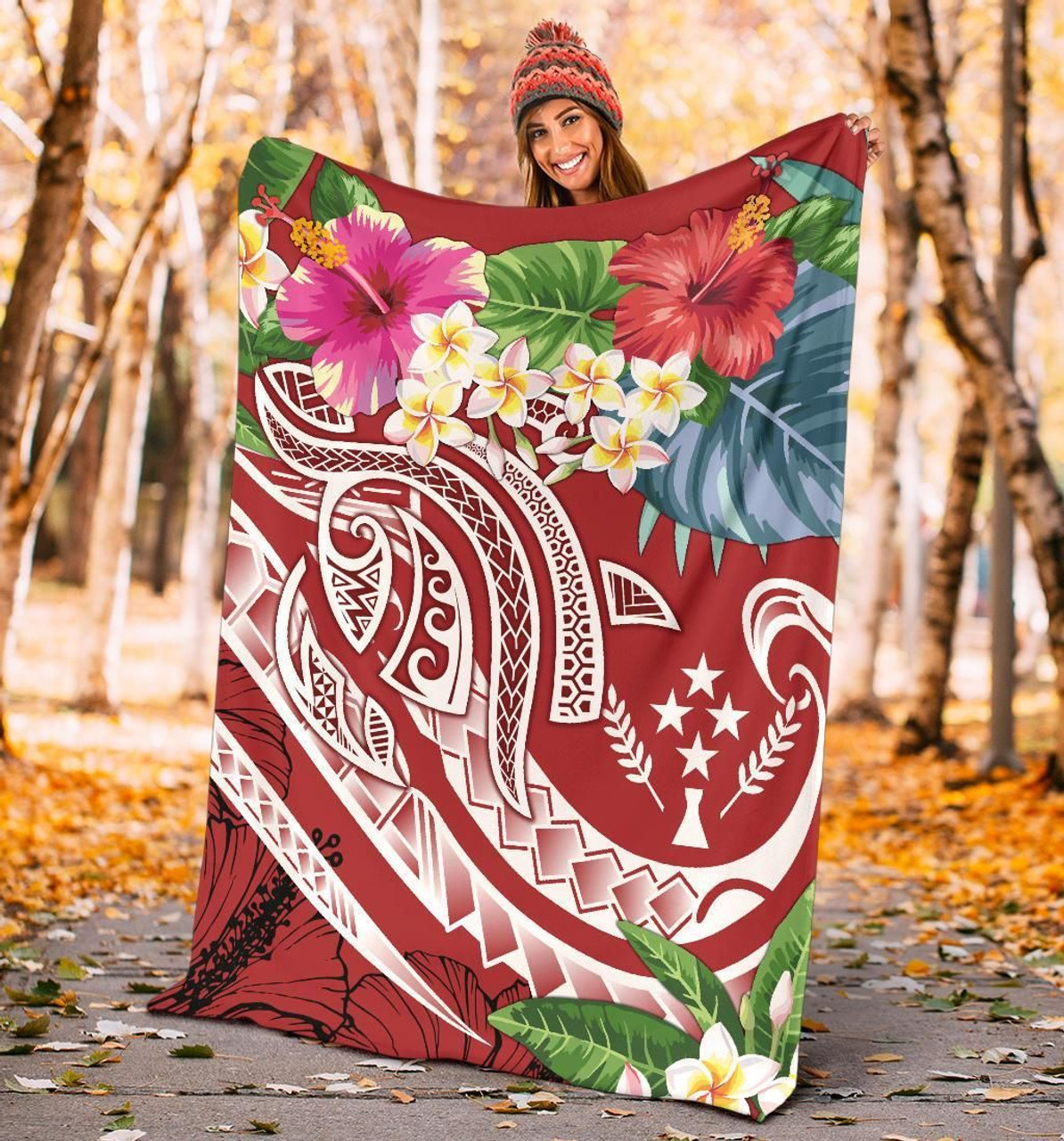 Kosrae Polynesian Premium Blanket - Summer Plumeria (Red) 4