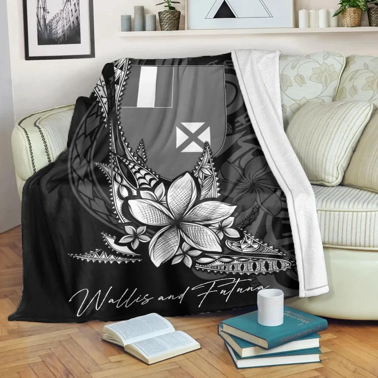 Wallis and Futuna Premium Blanket - Fish With Plumeria Flowers Style 1