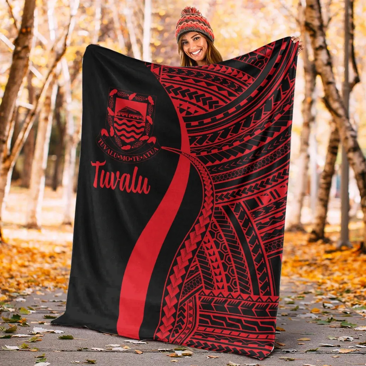 Tuvalu Premium Blanket - Red Polynesian Tentacle Tribal Pattern 5