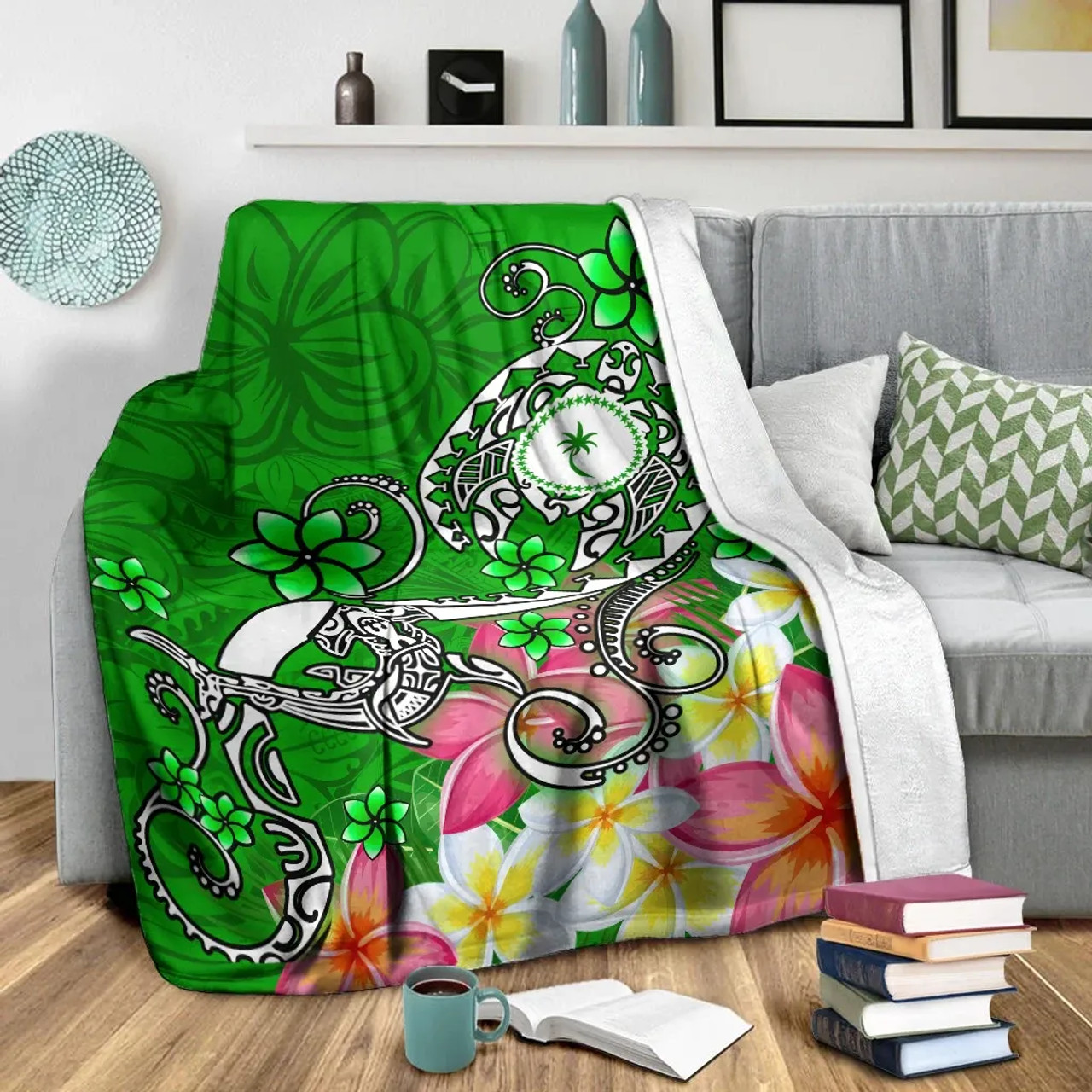 Kosrae Premium Blanket - Turtle Plumeria (Green) 4