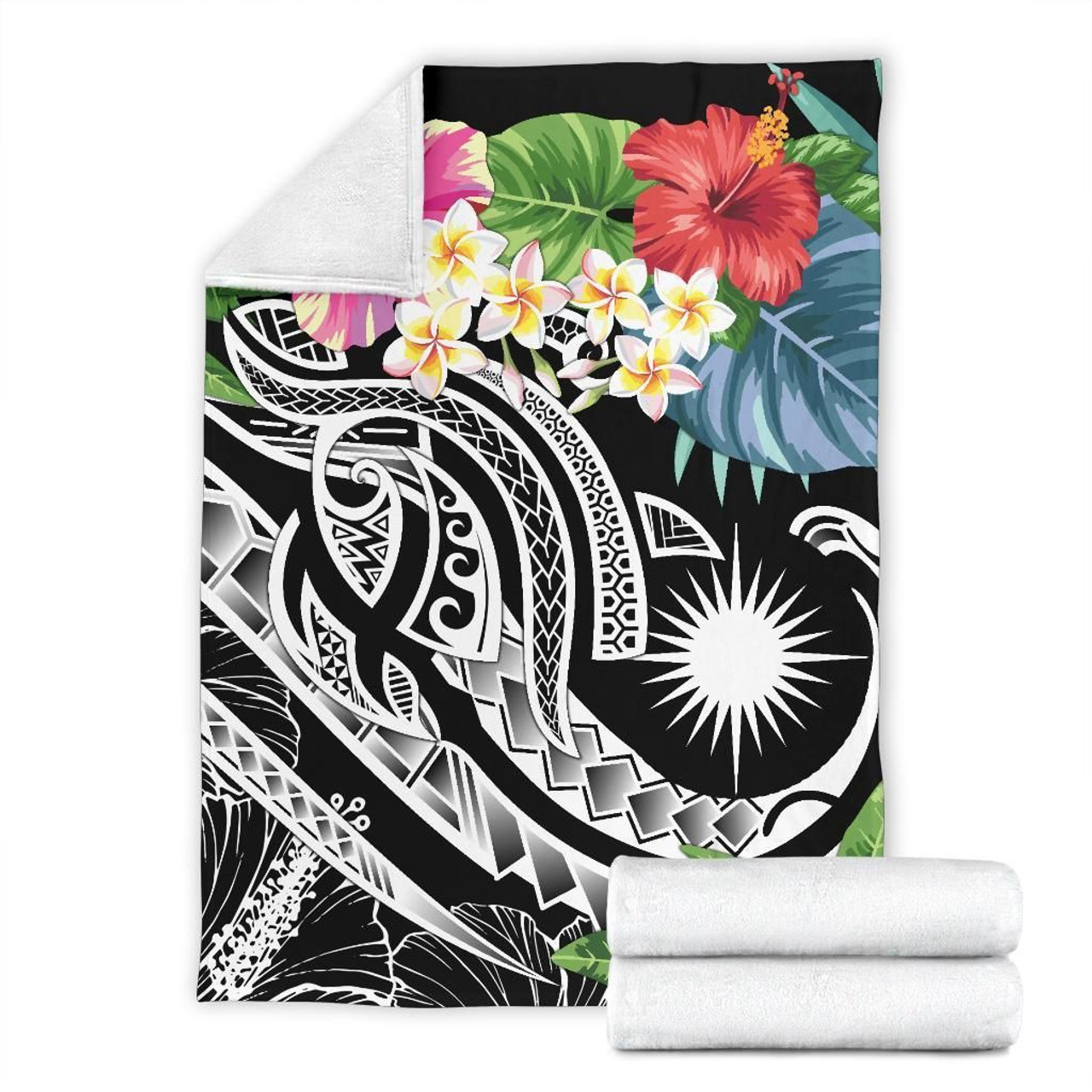 Marshall Islands Polynesian Premium Blanket - Summer Plumeria (Black) 7