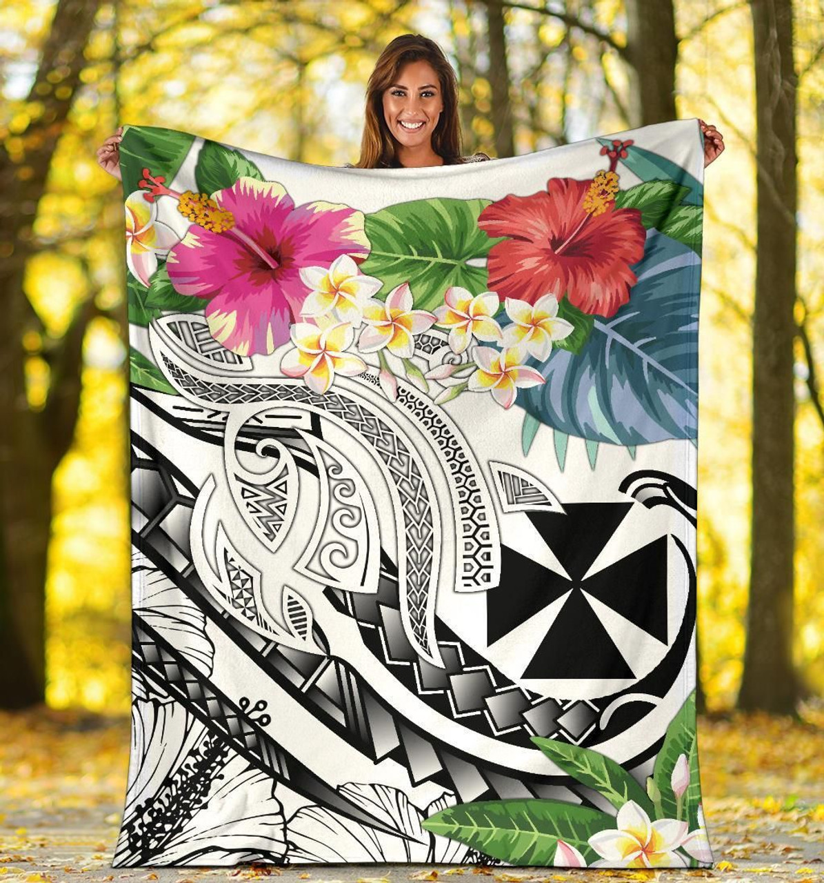 Wallis and Futuna Polynesian Premium Blanket - Summer Plumeria (White) 5