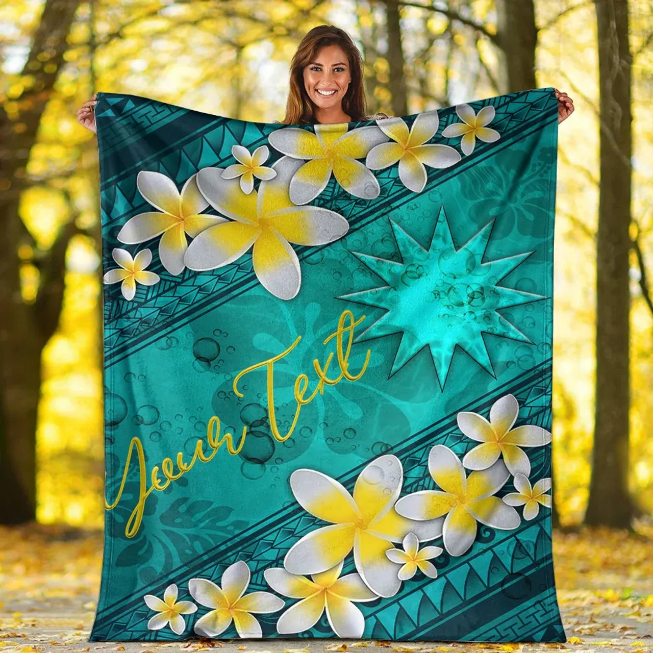 Nauru Polynesian Custom Personalised Blanket - Plumeria With Blue Ocean 5