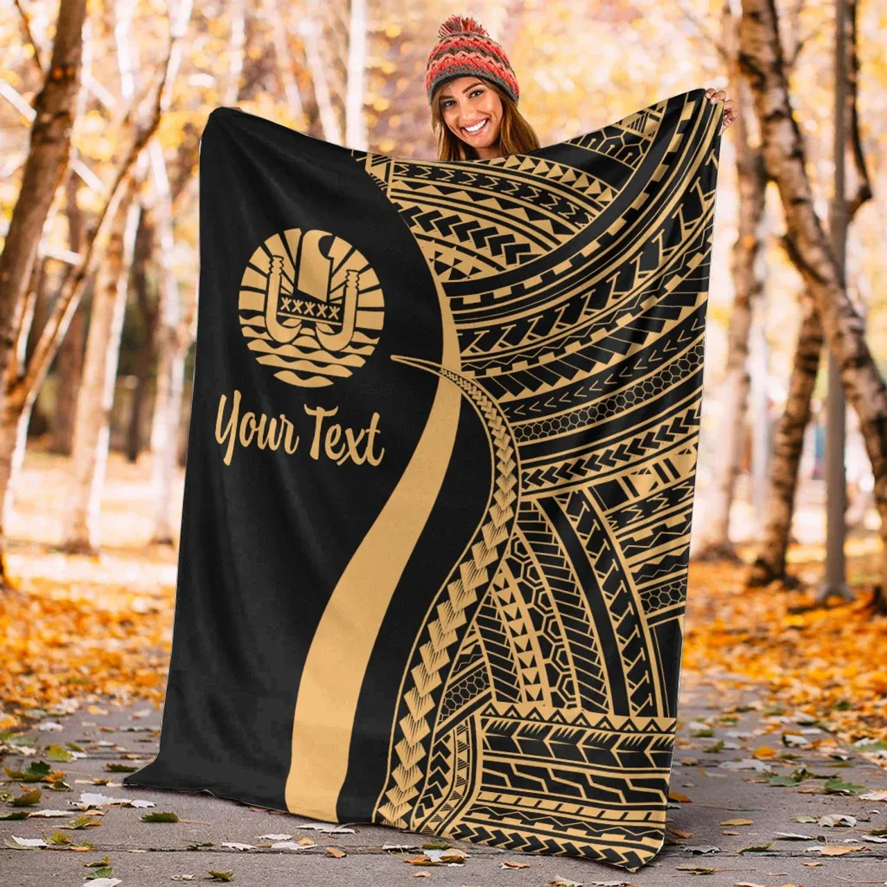 Tahiti Custom Personalised Premium Blanket - Gold Polynesian Tentacle Tribal Pattern 5