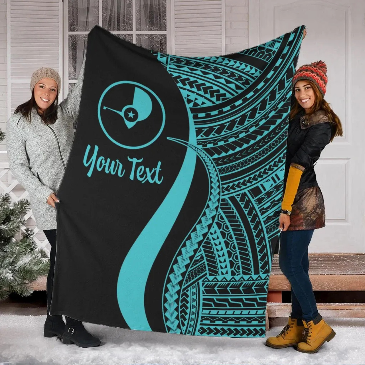 Yap Custom Personalised Premium Blanket - Turquoise Polynesian Tentacle Tribal Pattern 1