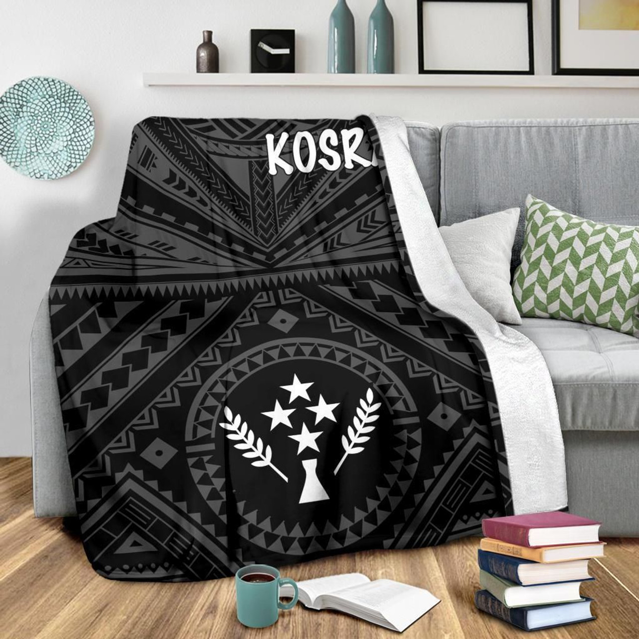 Kosrae Premium Blanket - Kosrae Flag In Polynesian Tattoo Style (Black) 6
