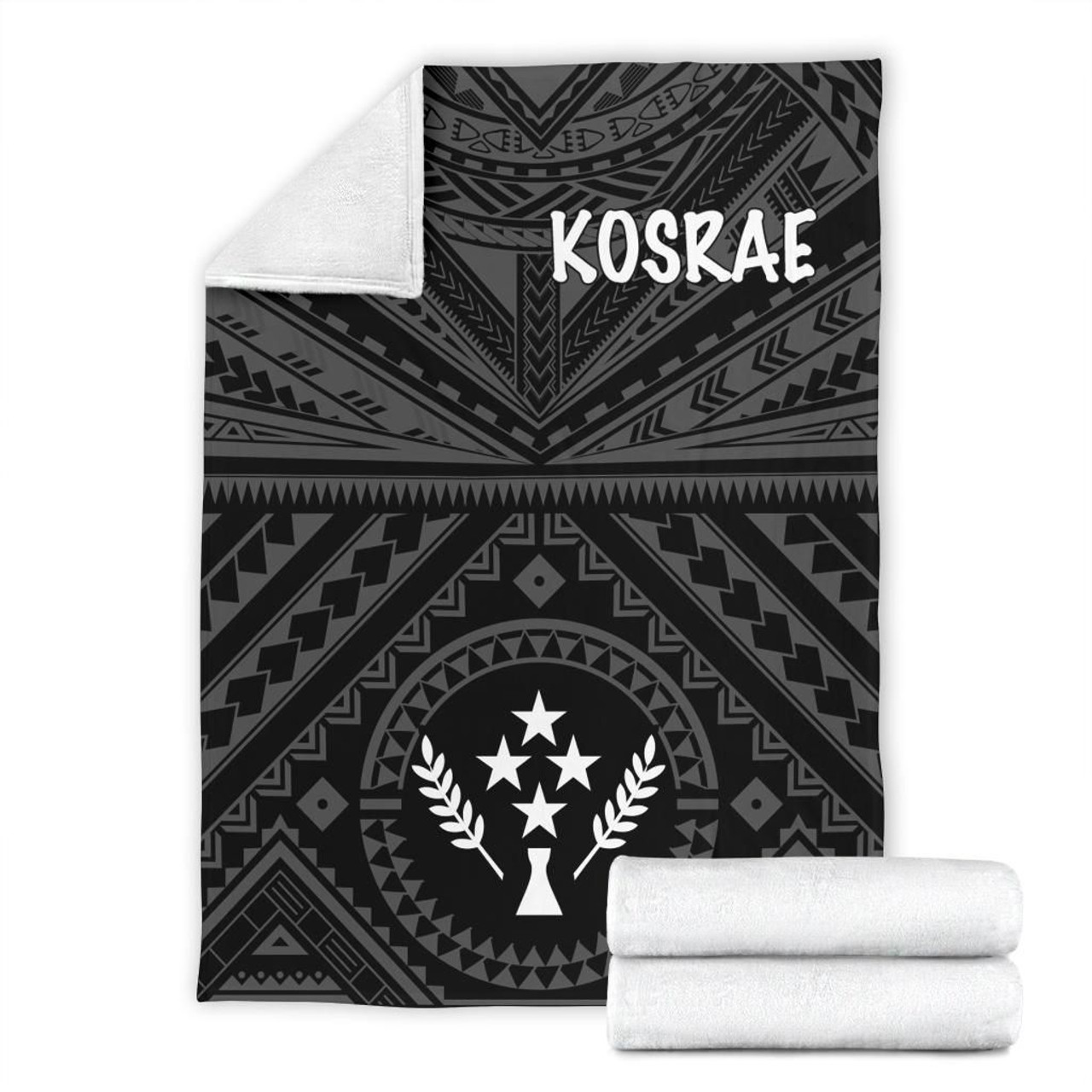 Kosrae Premium Blanket - Kosrae Flag In Polynesian Tattoo Style (Black) 7