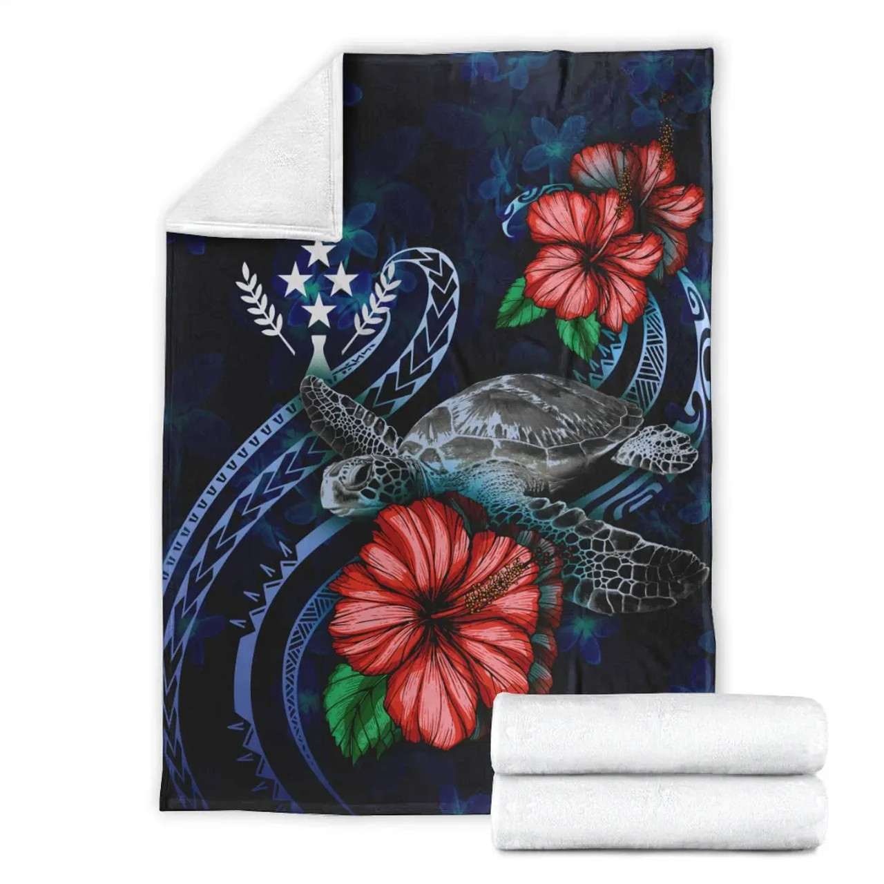 Kosrae Polynesian Premium Blanket - Blue Turtle Hibiscus 7