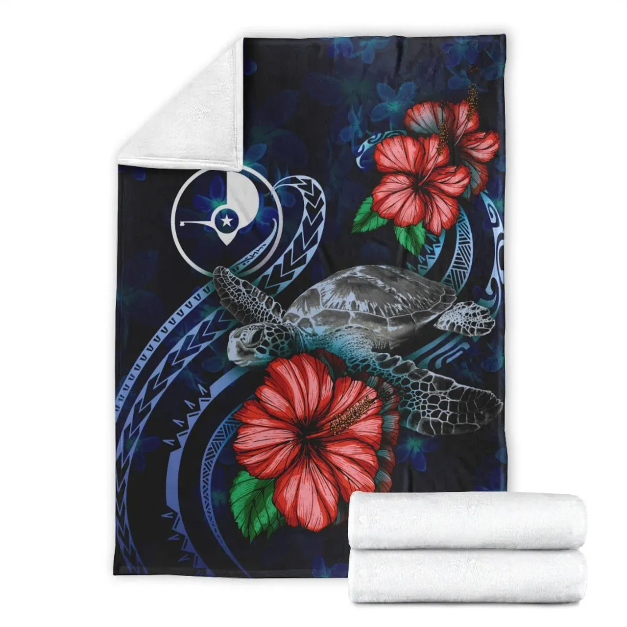 Yap Polynesian Premium Blanket - Blue Turtle Hibiscus 7