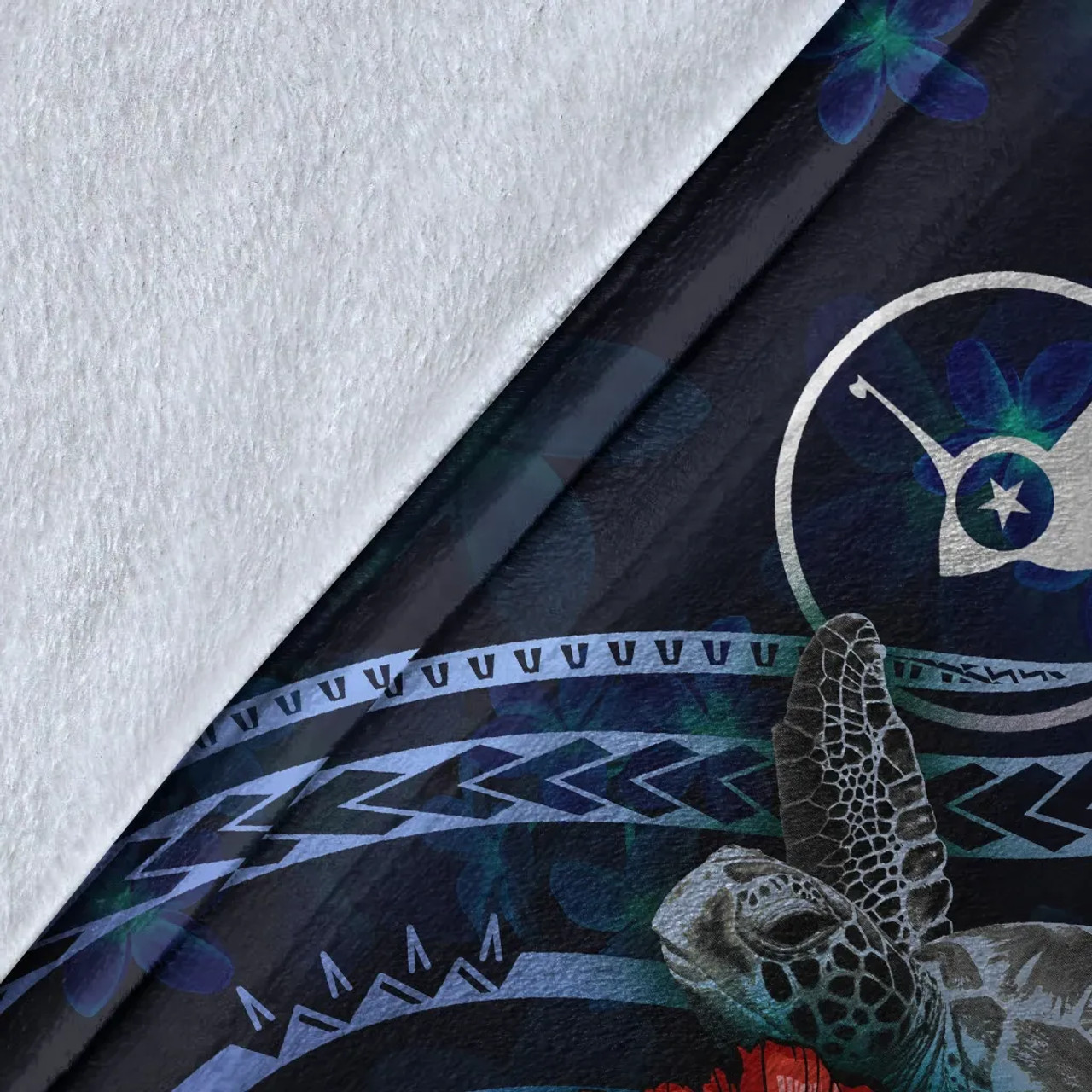 Yap Polynesian Premium Blanket - Blue Turtle Hibiscus 8