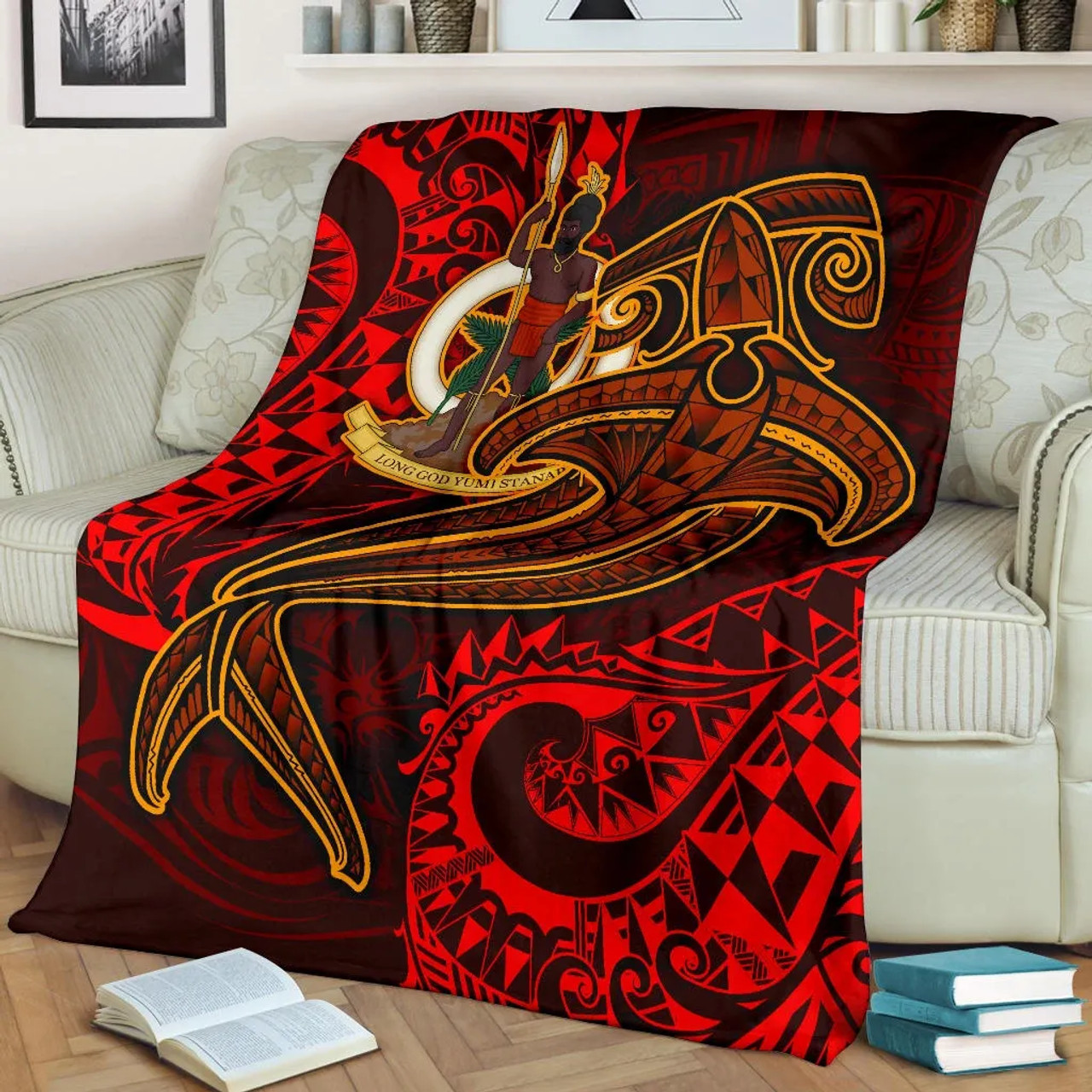 Vanuatu Polynesian Premium Blanket  - Red Shark Polynesian Tattoo 2