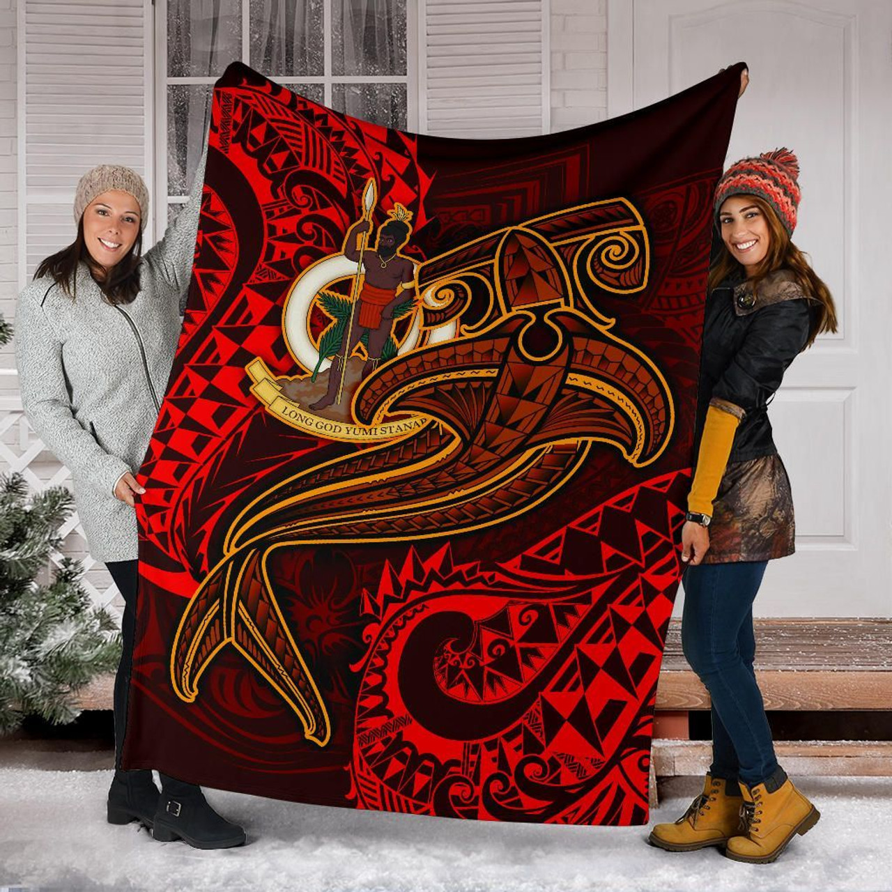 Vanuatu Polynesian Premium Blanket  - Red Shark Polynesian Tattoo 6