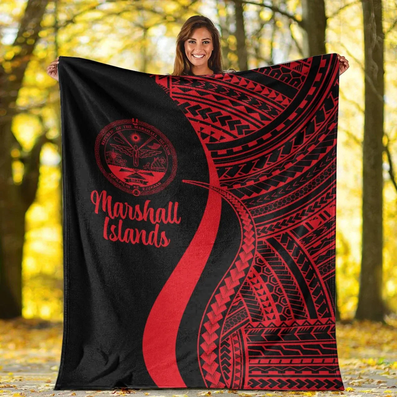 Marshall Islands Premium Blanket - Red Polynesian Tentacle Tribal Pattern Crest 6