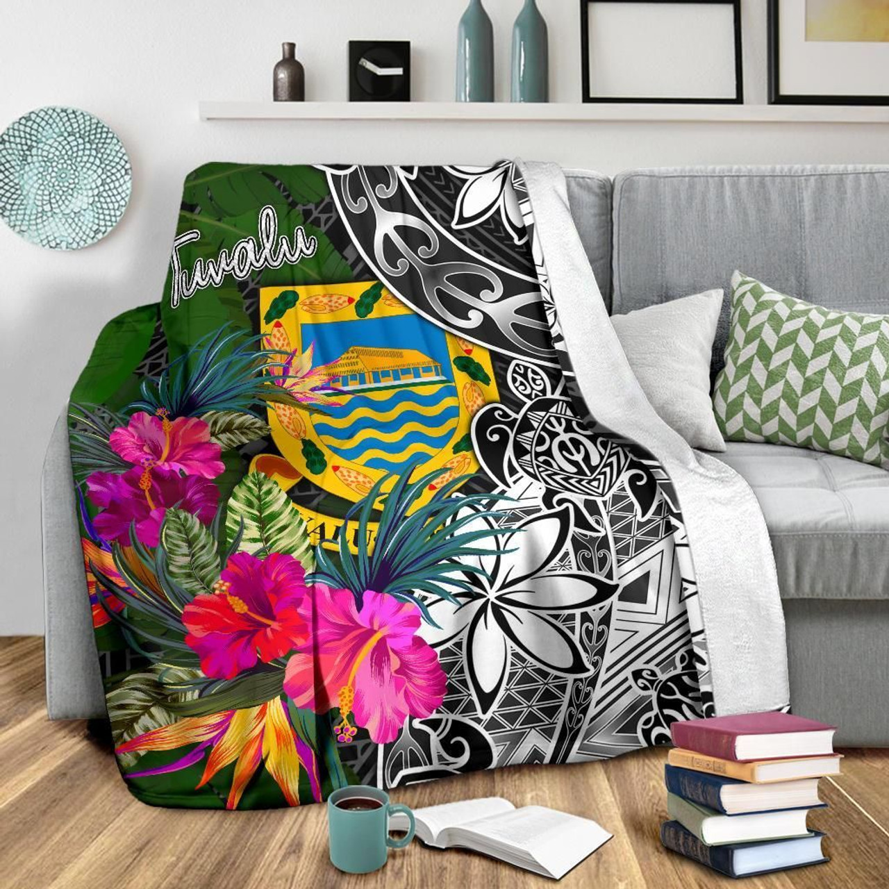 Tuvalu Premium Blanket - Turtle Plumeria Banana Leaf 3