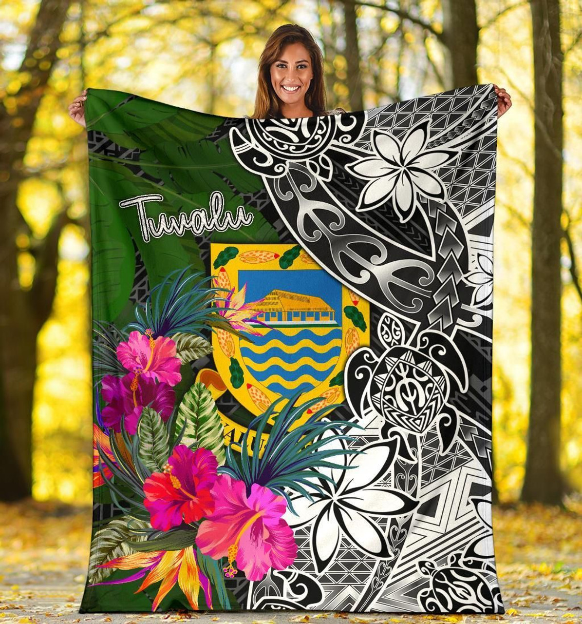 Tuvalu Premium Blanket - Turtle Plumeria Banana Leaf 5