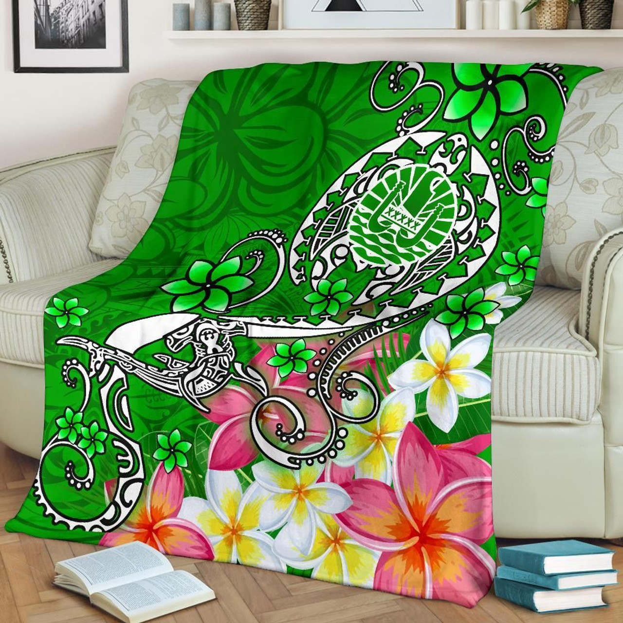 Tahiti Premium Blanket - Turtle Plumeria (Green) 2
