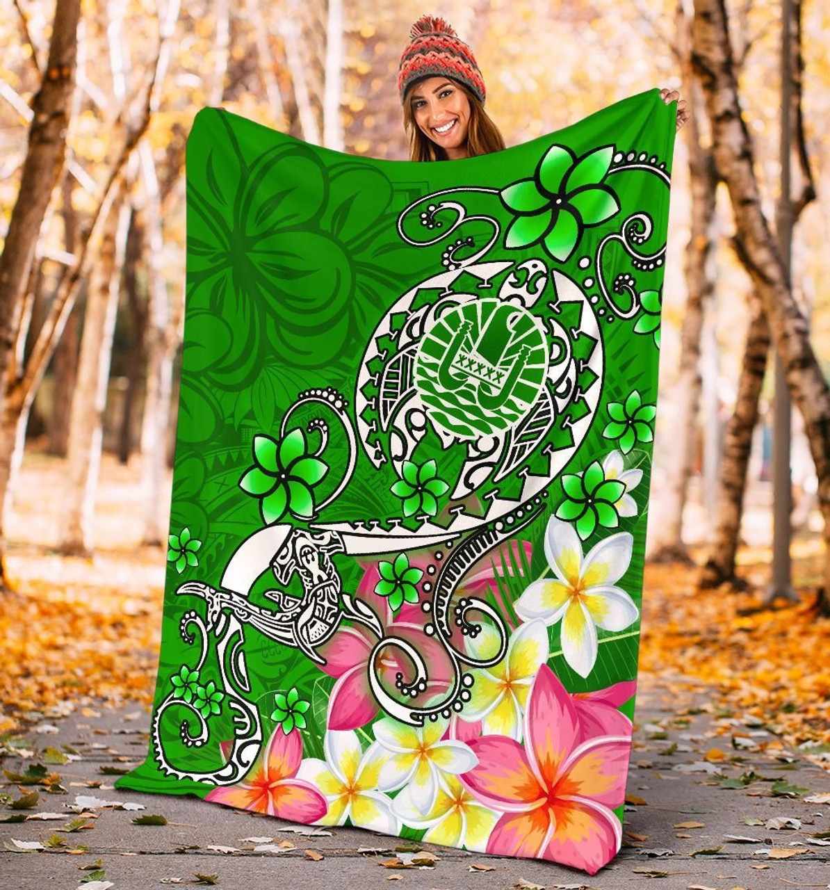 Tahiti Premium Blanket - Turtle Plumeria (Green) 4