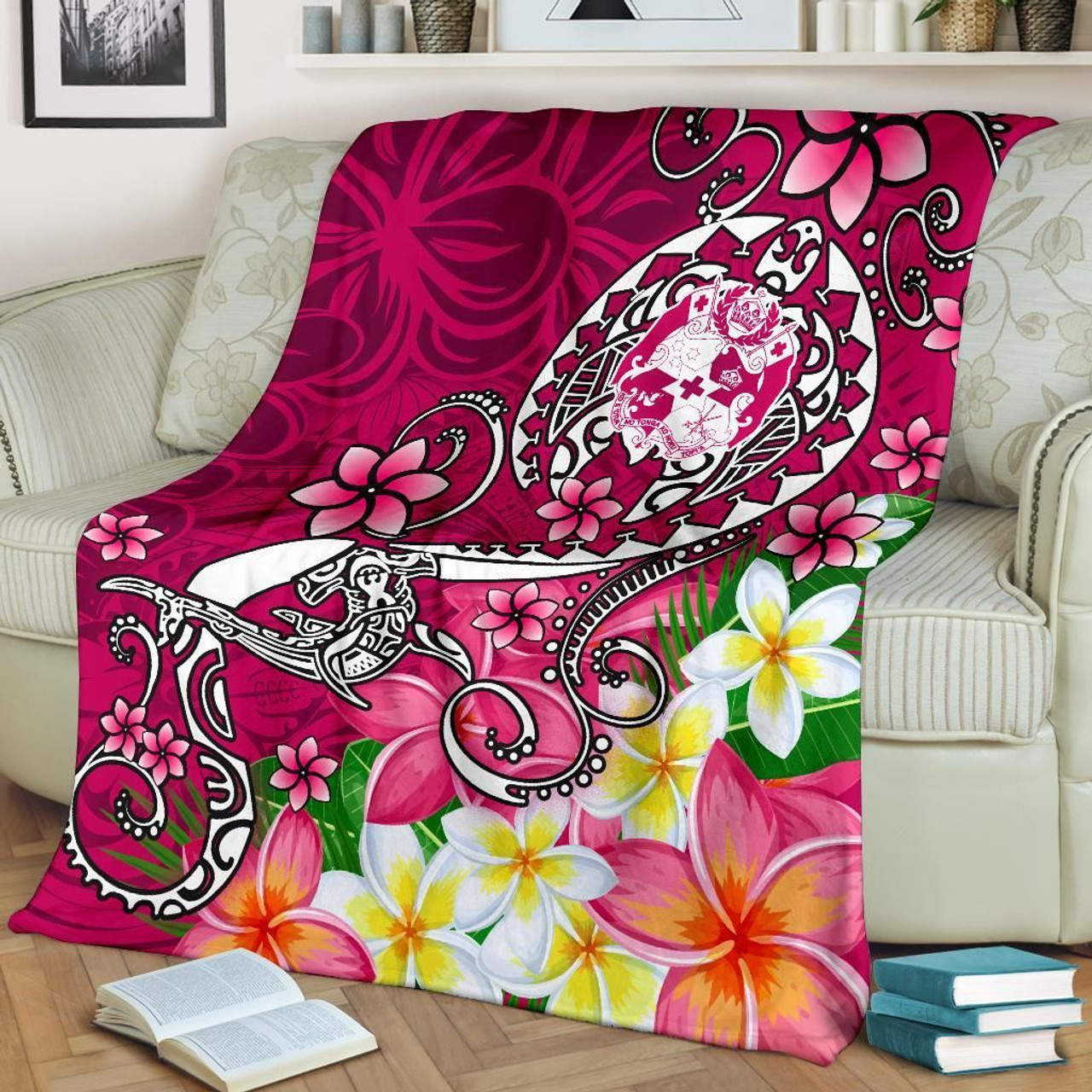 Tonga Premium Blanket - Turtle Plumeria (Pink) 3
