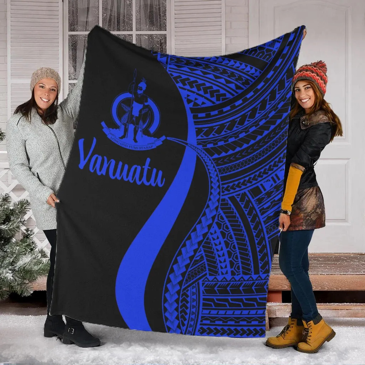 Vanuatu Premium Blanket - Blue Polynesian Tentacle Tribal Pattern 1