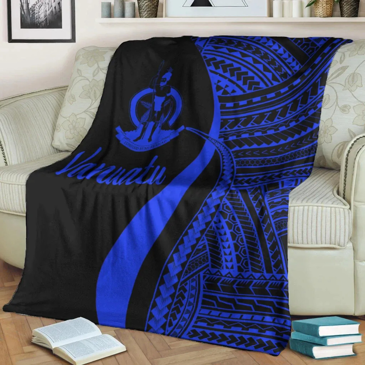 Vanuatu Premium Blanket - Blue Polynesian Tentacle Tribal Pattern 4