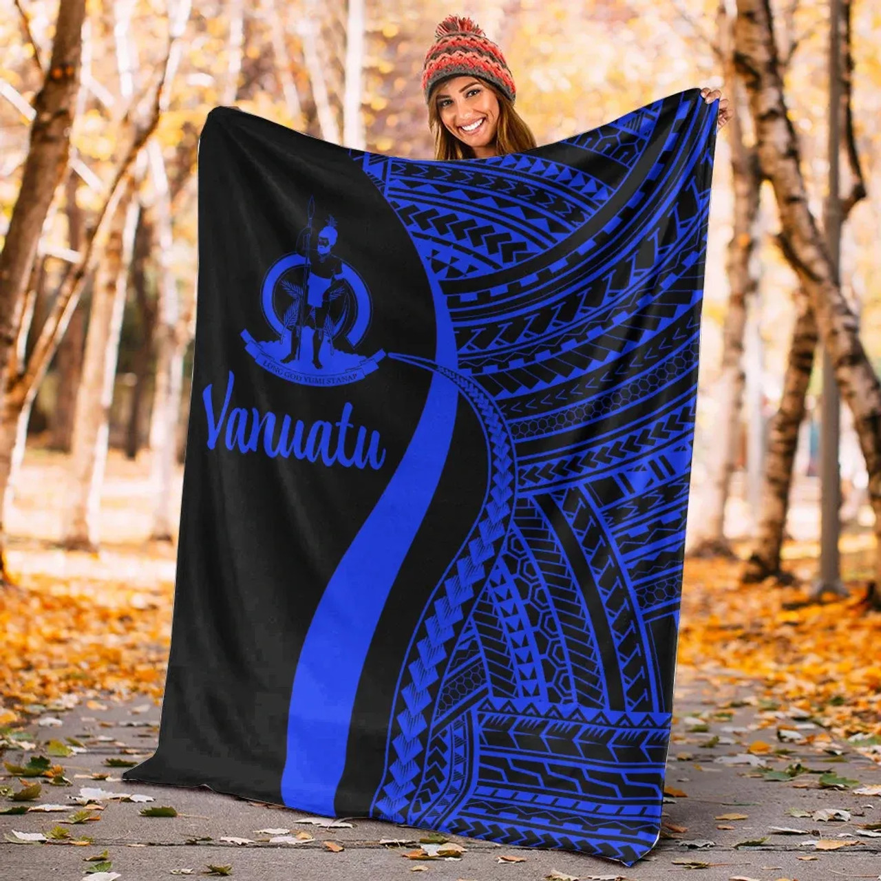 Vanuatu Premium Blanket - Blue Polynesian Tentacle Tribal Pattern 6