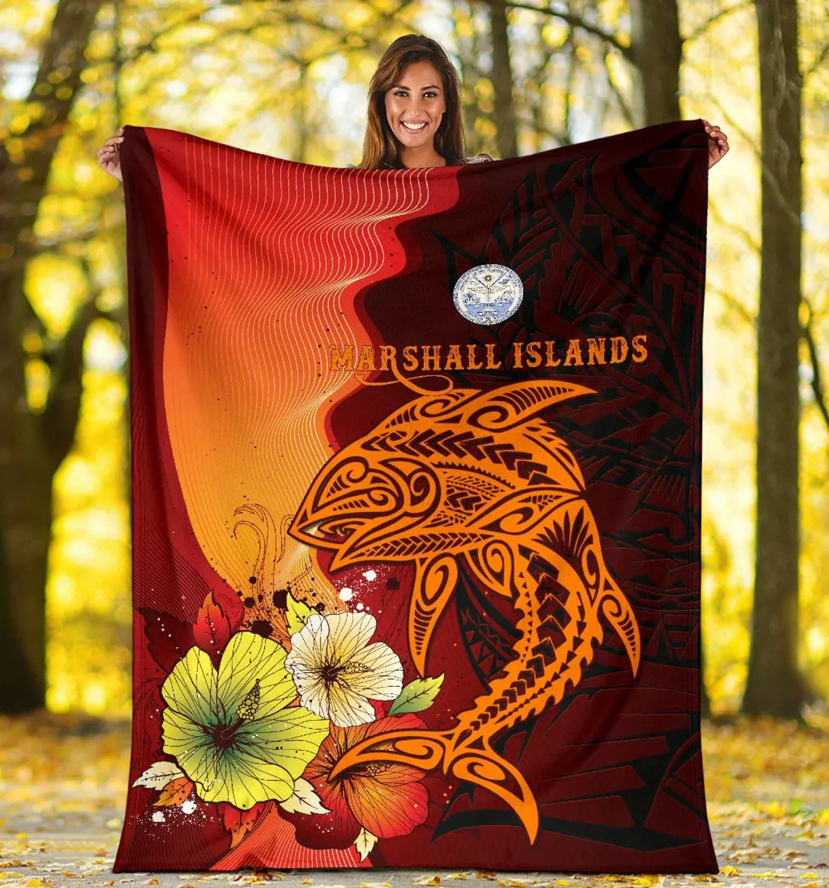 Marshall Islands Premium Blankets - Tribal Tuna Fish 5