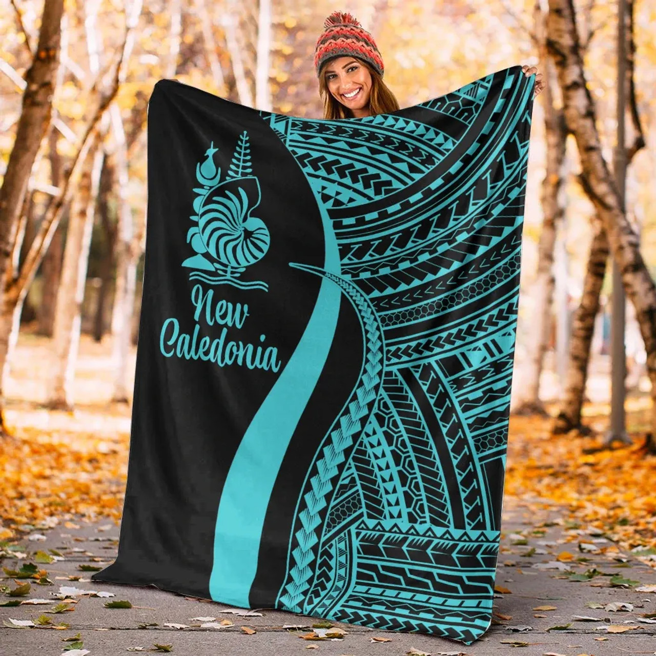 New Caledonia Premium Blanket - Turquoise Polynesian Tentacle Tribal Pattern Crest 5