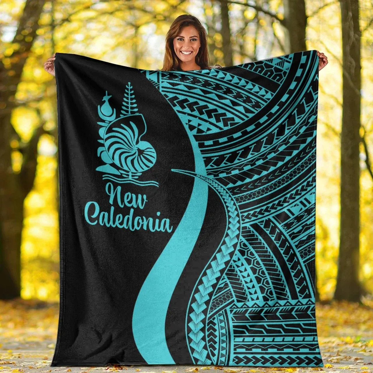 New Caledonia Premium Blanket - Turquoise Polynesian Tentacle Tribal Pattern Crest 6