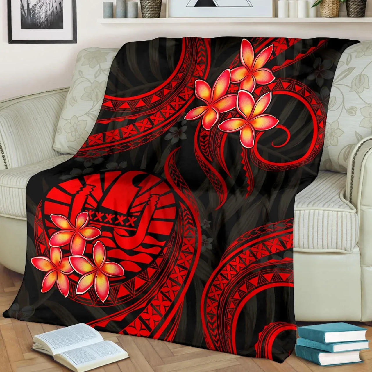 Tahiti Polynesian Premium Blanket - Red Plumeria 2