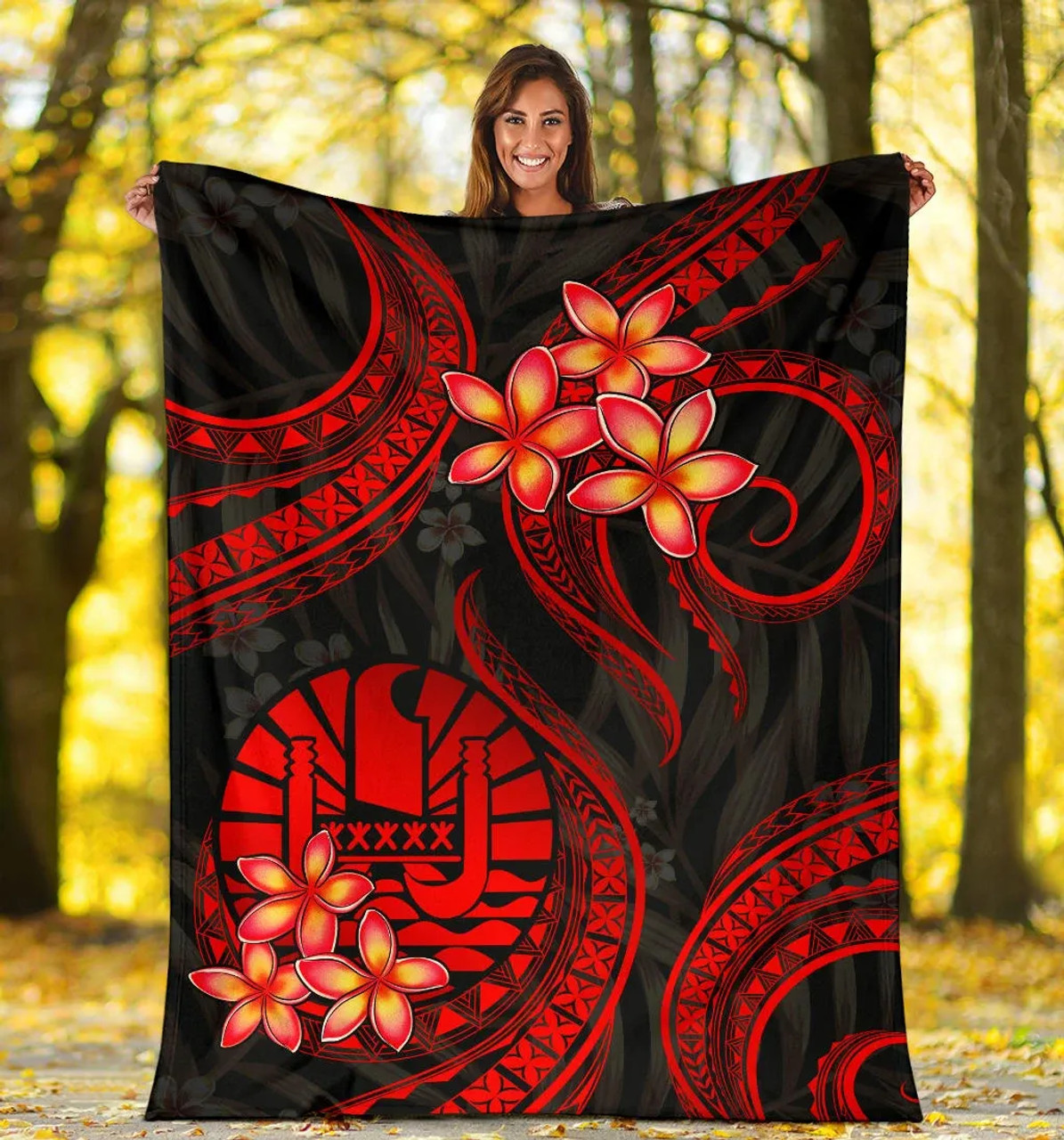 Tahiti Polynesian Premium Blanket - Red Plumeria 5