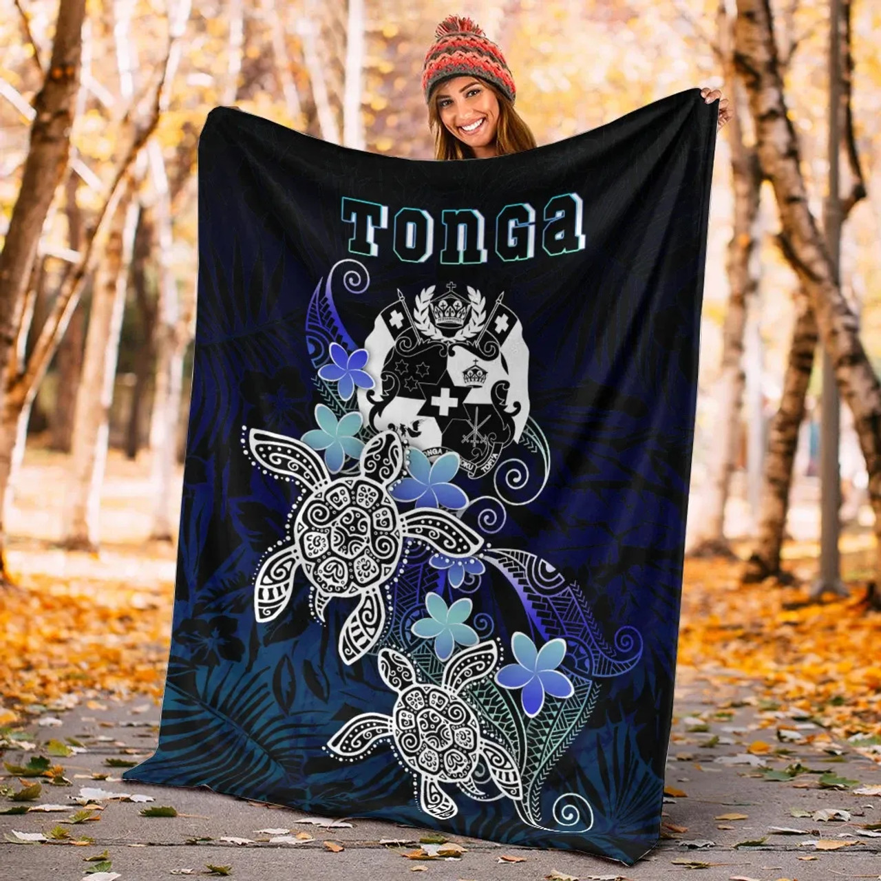 Tonga Polynesian Premium Blanket - Blue Turtle Couple 4