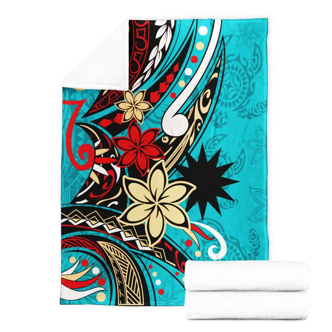 Nauru Premium Blanket - Tribal Flower With Special Turtles Blue Color 7