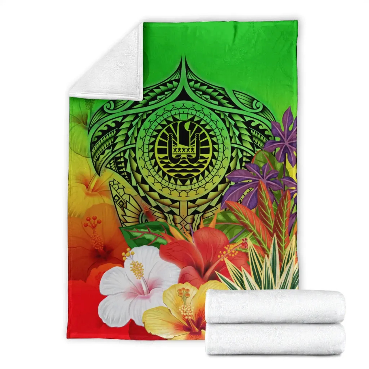 Tahiti Premium Blanket - Manta Ray Tropical Flowers (Green) 6