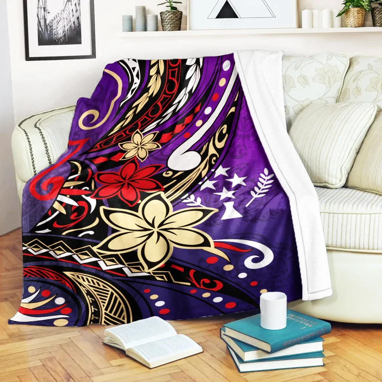 Kosrae State Premium Blanket - Tribal Flower With Special Turtles Purple Color 1