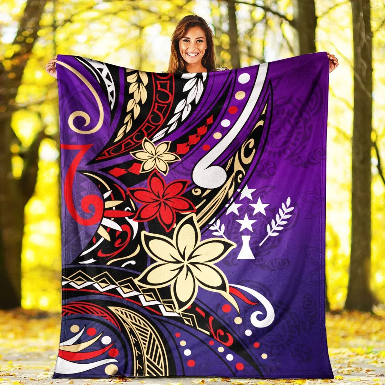 Kosrae State Premium Blanket - Tribal Flower With Special Turtles Purple Color 5