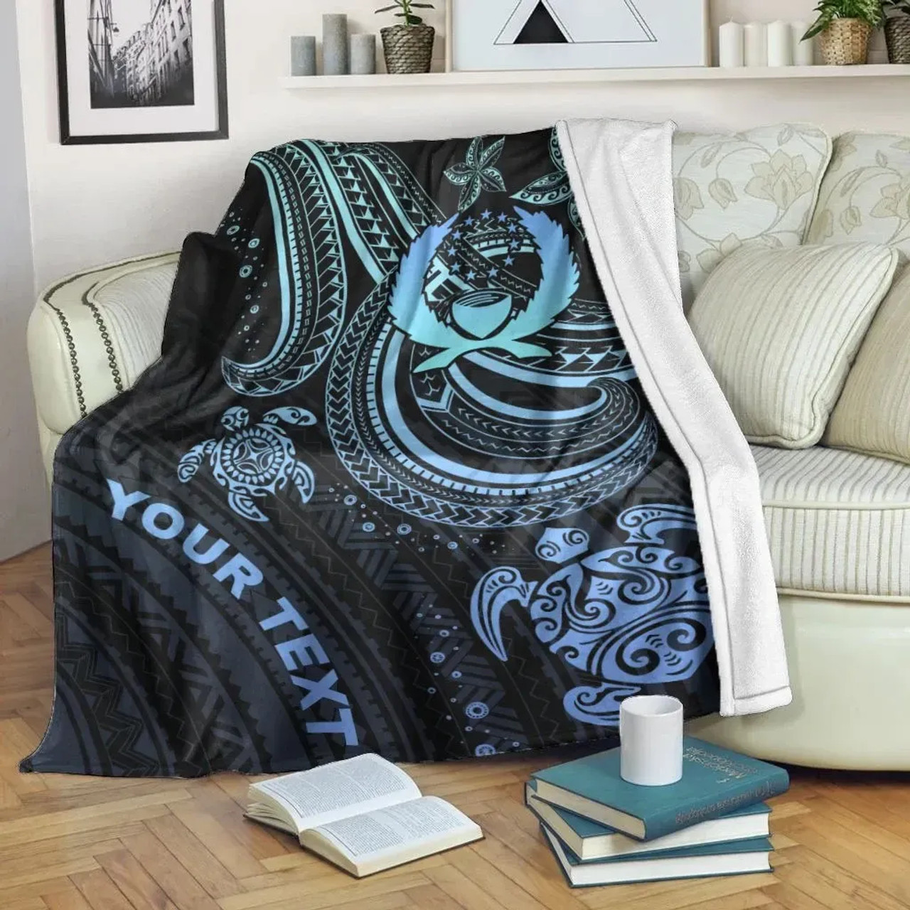 Pohnpei Custom Personalised Premium Blanket- Blue Turtle 1