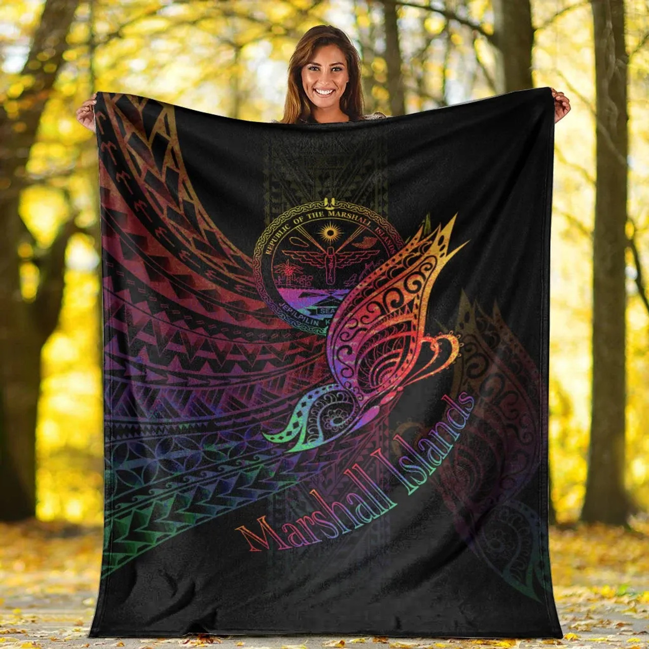 Marshall Islands Premium Blanket - Butterfly Polynesian Style 6