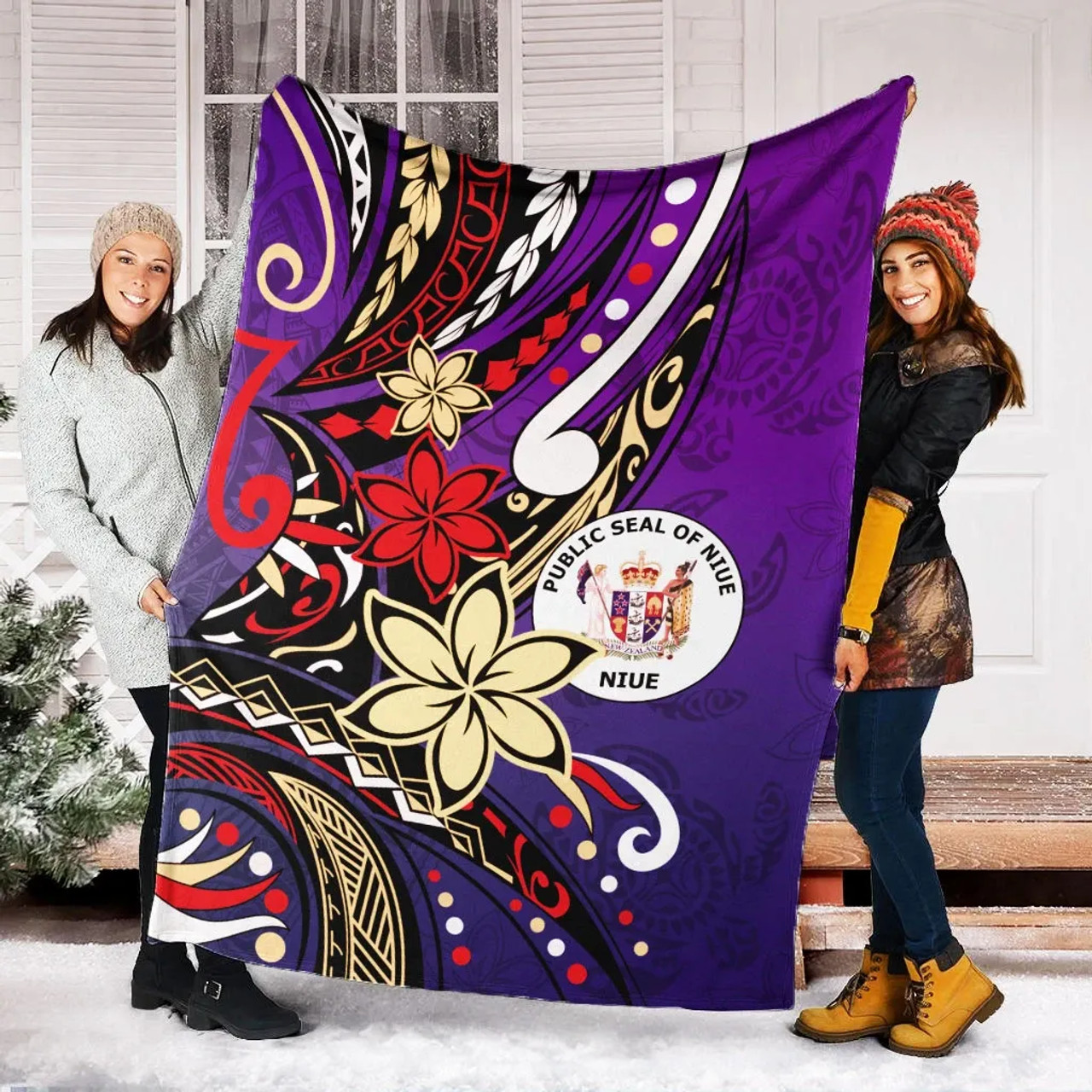 Niue Premium Blanket - Tribal Flower With Special Turtles Purple Color 6