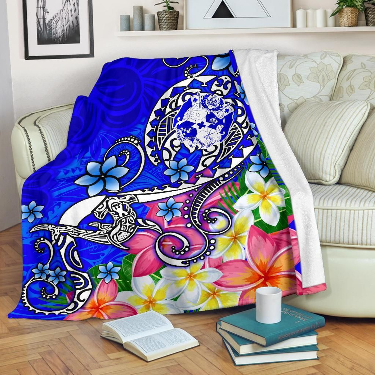 Tonga Premium Blanket - Turtle Plumeria (Blue) 1