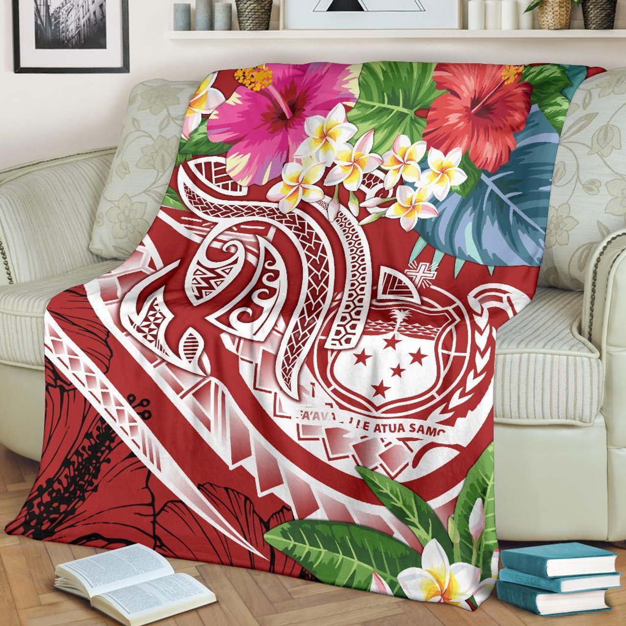 Polynesian Samoa Premium Blanket - Summer Plumeria (Red) 2