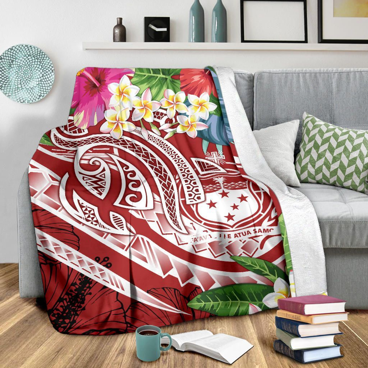 Polynesian Samoa Premium Blanket - Summer Plumeria (Red) 3