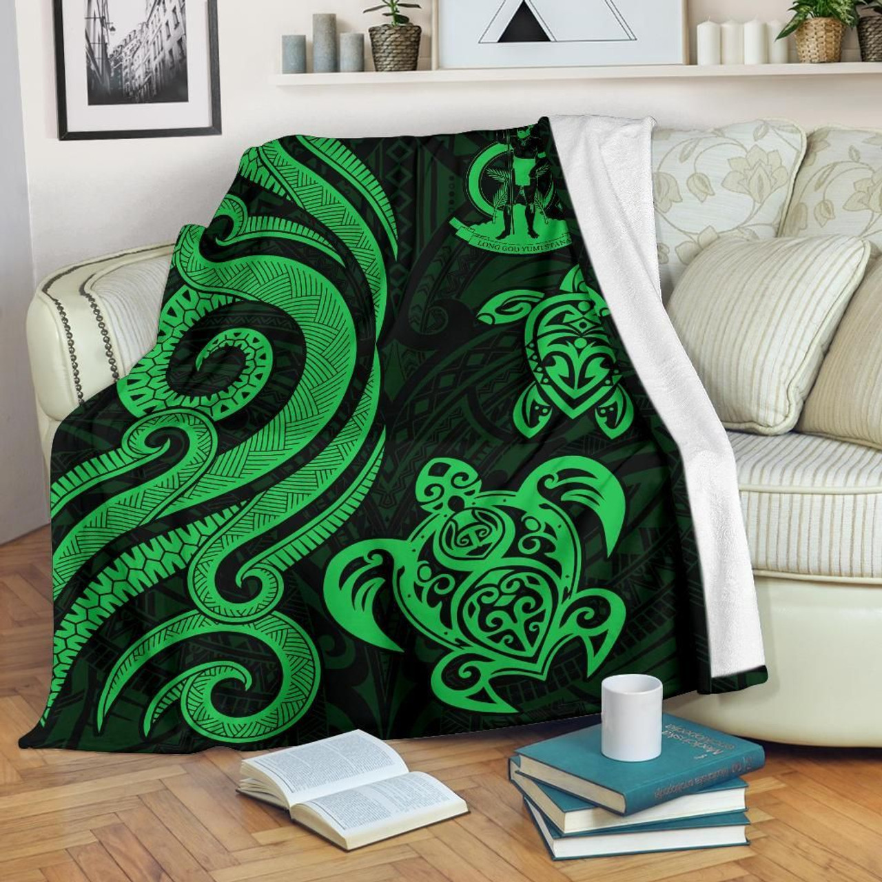 Vanuatu Premium Blanket - Green Tentacle Turtle 1